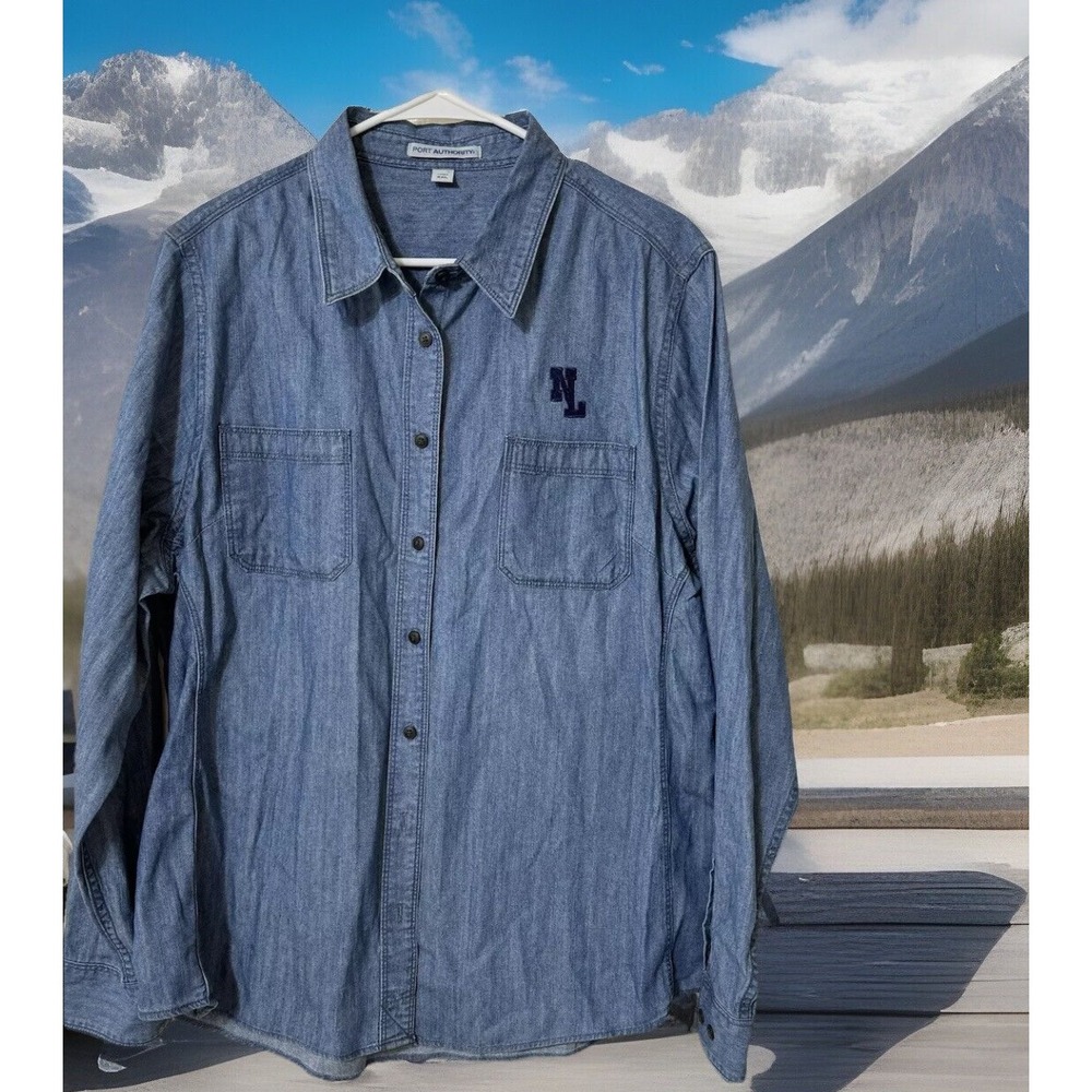 Port Authority Ladies Patch‎ Pockets Embroidered Heavy Duty Denim Shirt - Sz XXL